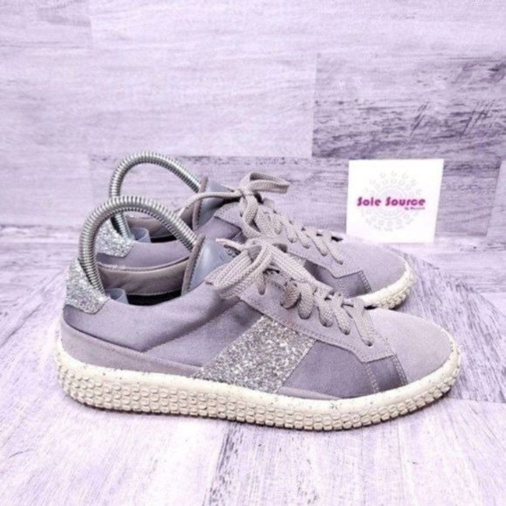 O.X.S. Woobie Satin & Suede Glitter Casual Sneaker Gray Silver Women's sz 6 NEW